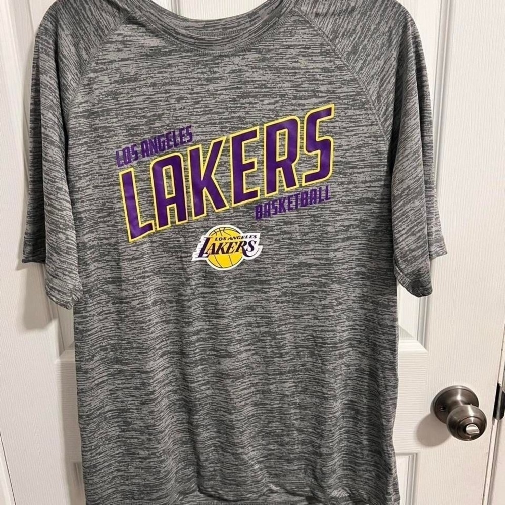 Grey and purple Lakers basketball shirt